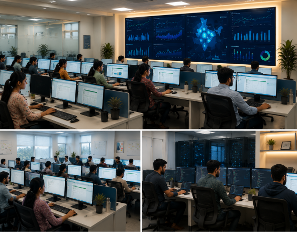 Command-center style operations floor monitoring NOIDA utility systems